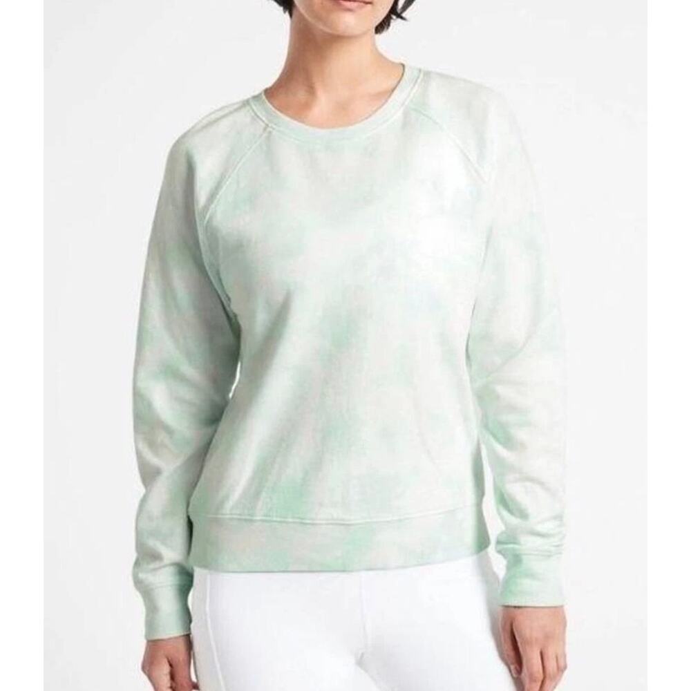 ATHLETA Mint Green/White Tie-Dye Sundown Crewneck Pullover Cotton Lounge Casual